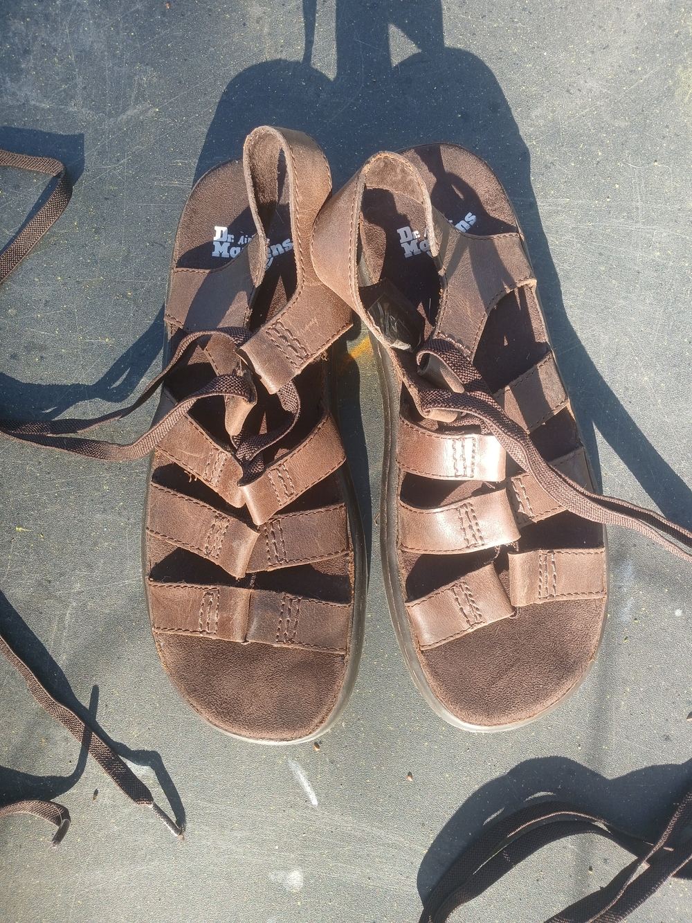 Dr. Martens Kristina Brown Leather Gladiator Sandals with Lace-Up Straps
